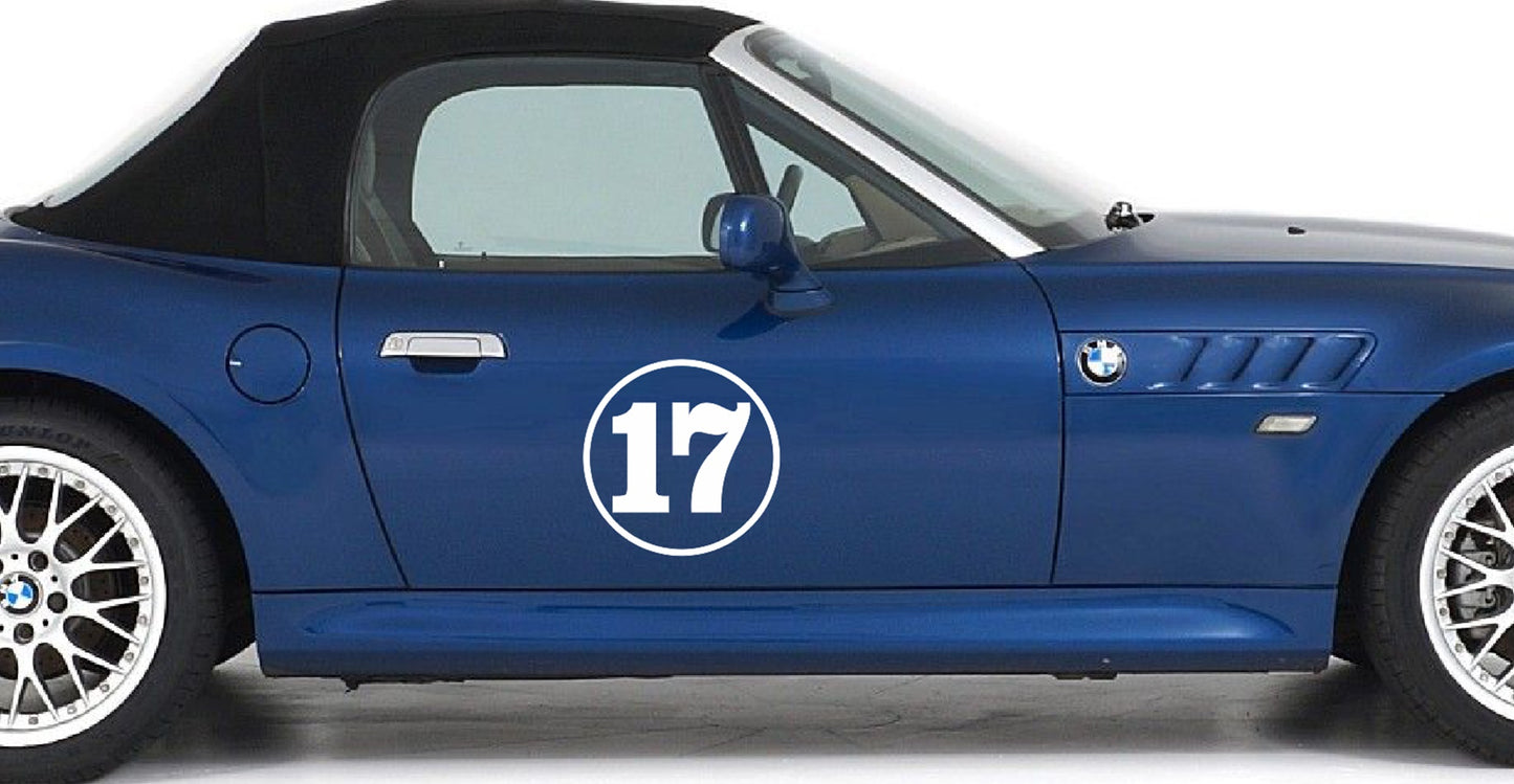 Custom number Vinyl Decals for cars, trucks, SUV's, Track Day, Racing and Autocross numbers